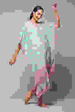 Powder Blue Rayon Printed Kaftan image number 0