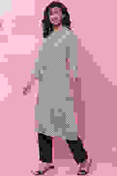 Black And Off White Rayon Kurta image number 2