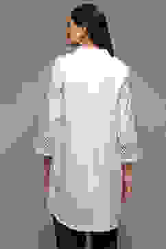 White Cotton Embroidered Shirt image number 4