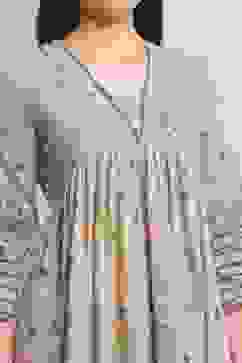 Taupe Poly Cotton Flared Kurta Pants Set image number 1