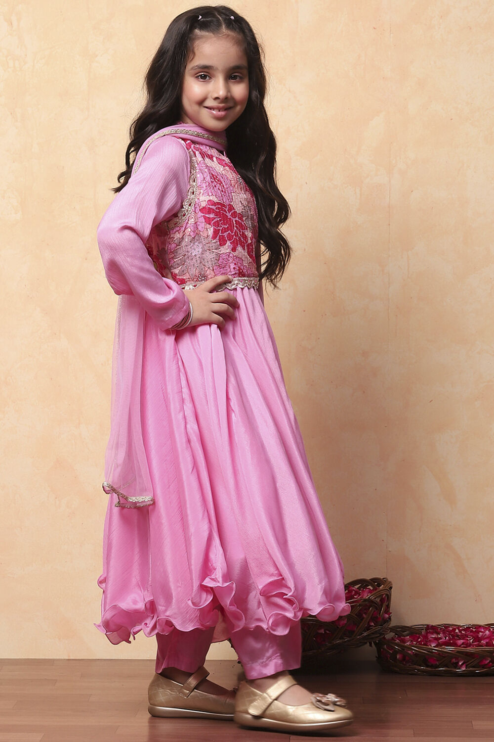 Pink Polyester Blend Anarkali With Jacket Suit Set image number 4