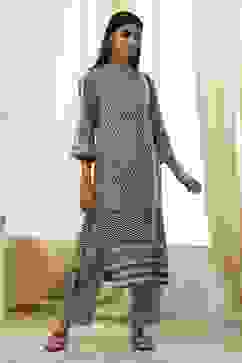 Black and Beige Printed Straight Kurta Set image number 5