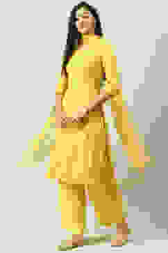 Mustard Viscose Straight Kurta Palazzo Suit Set image number 0