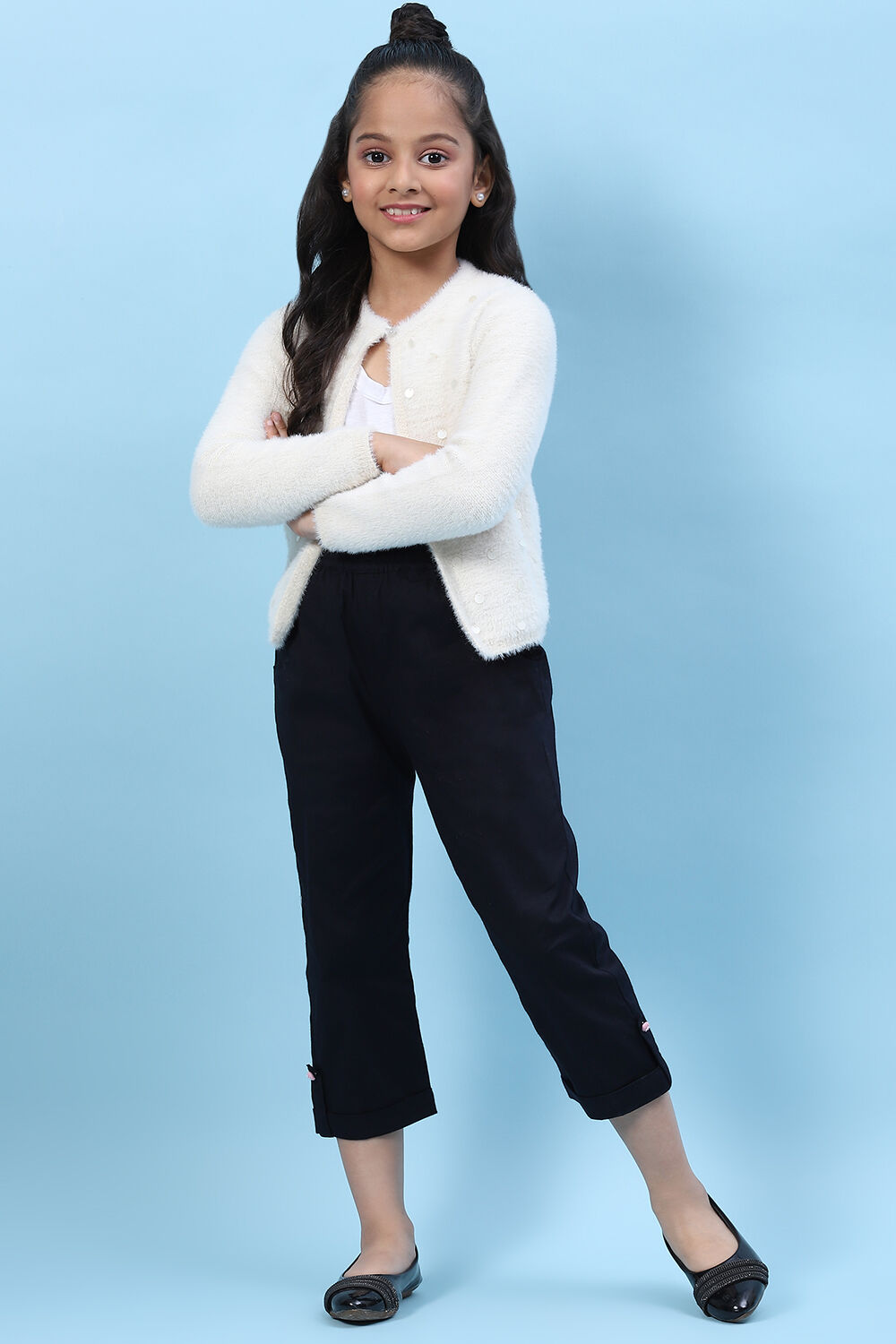 Powder Blue Cotton Solid Pant image number 5