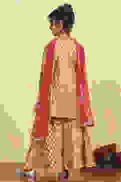 Yellow Brocade Yarndyed Fitted Sharara Suit Set image number 4