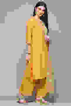 Mustard Polyester Straight Suit Set image number 6