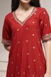Red Printed Asymmetric A-Line Kurta image number 1