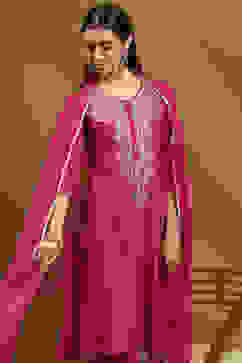 Fuchsia Embroidered Kalidar Suit Set image number 7