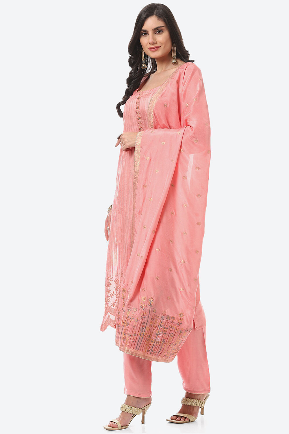 Pink Silk Blend Digital Print Unstitched Suit Set image number 6