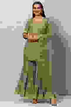 Moss Green Nylon Straight Suit set image number 7