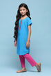 Blue Cotton Straight Solid Kurta Set image number 3