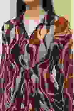 Brown Printed Gathered Tulip Dress image number 1