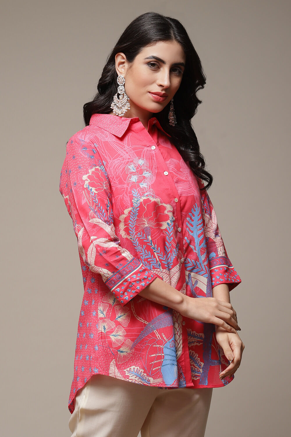 Ecru Rayon Printed Shirt image number 4
