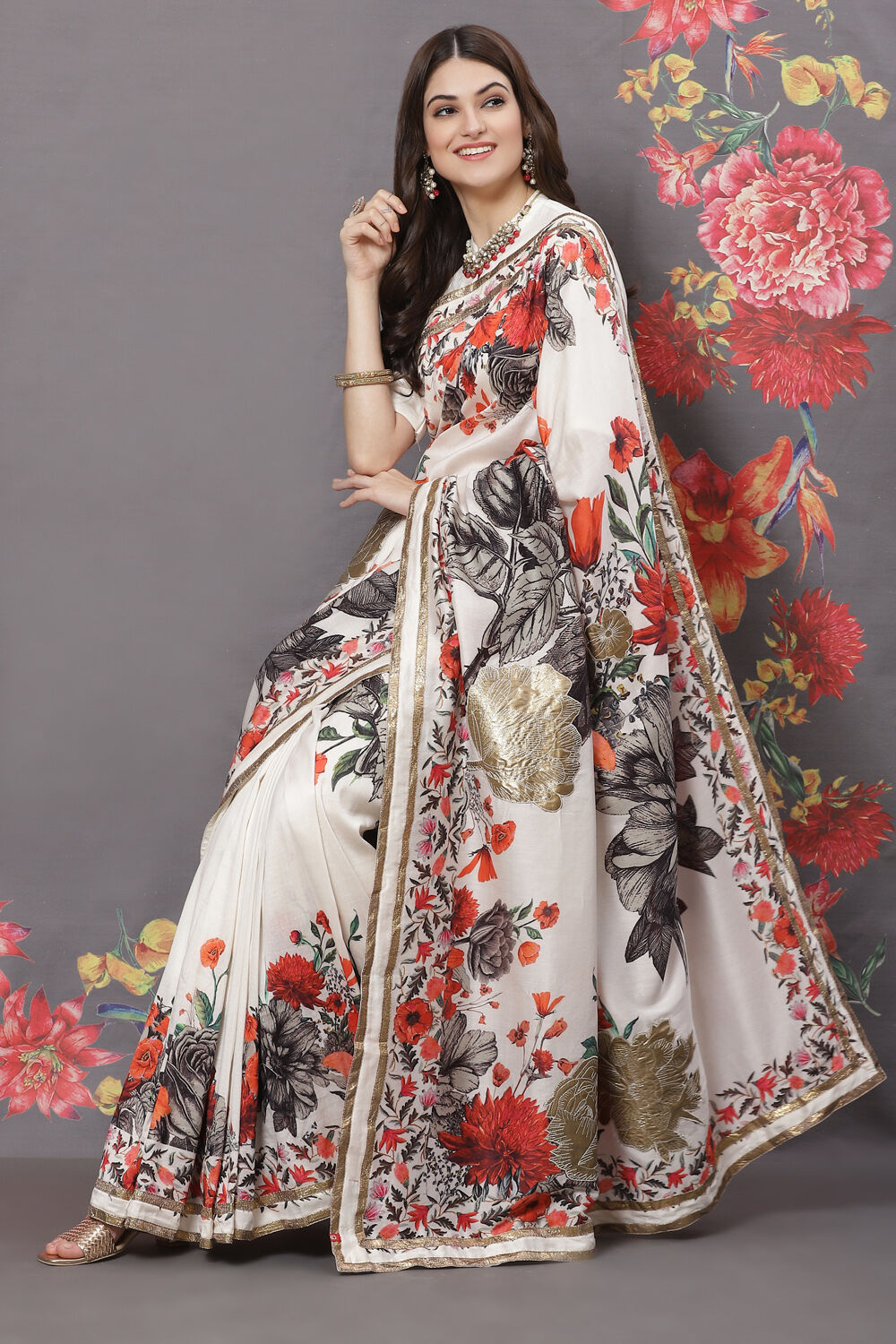 Rohit Bal Off White Cotton Silk Printed Saree image number 4