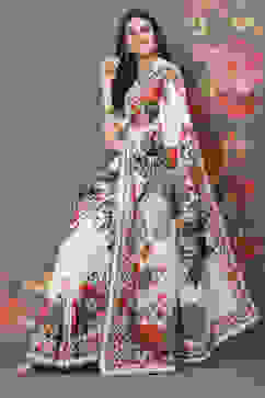 Rohit Bal Off White Cotton Silk Printed Saree image number 4