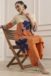 Orange Viscose Rayon Straight Printed Fusion Set image number 7