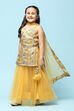 Yellow Poly Viscose Straight Printed Suit Set image number 4