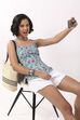 Turquoise Cotton Floral Tie-Up Back Strappy Top image number 4