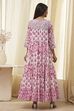 Off-White and Pink Cotton Floral Tiered Suit Set image number 4