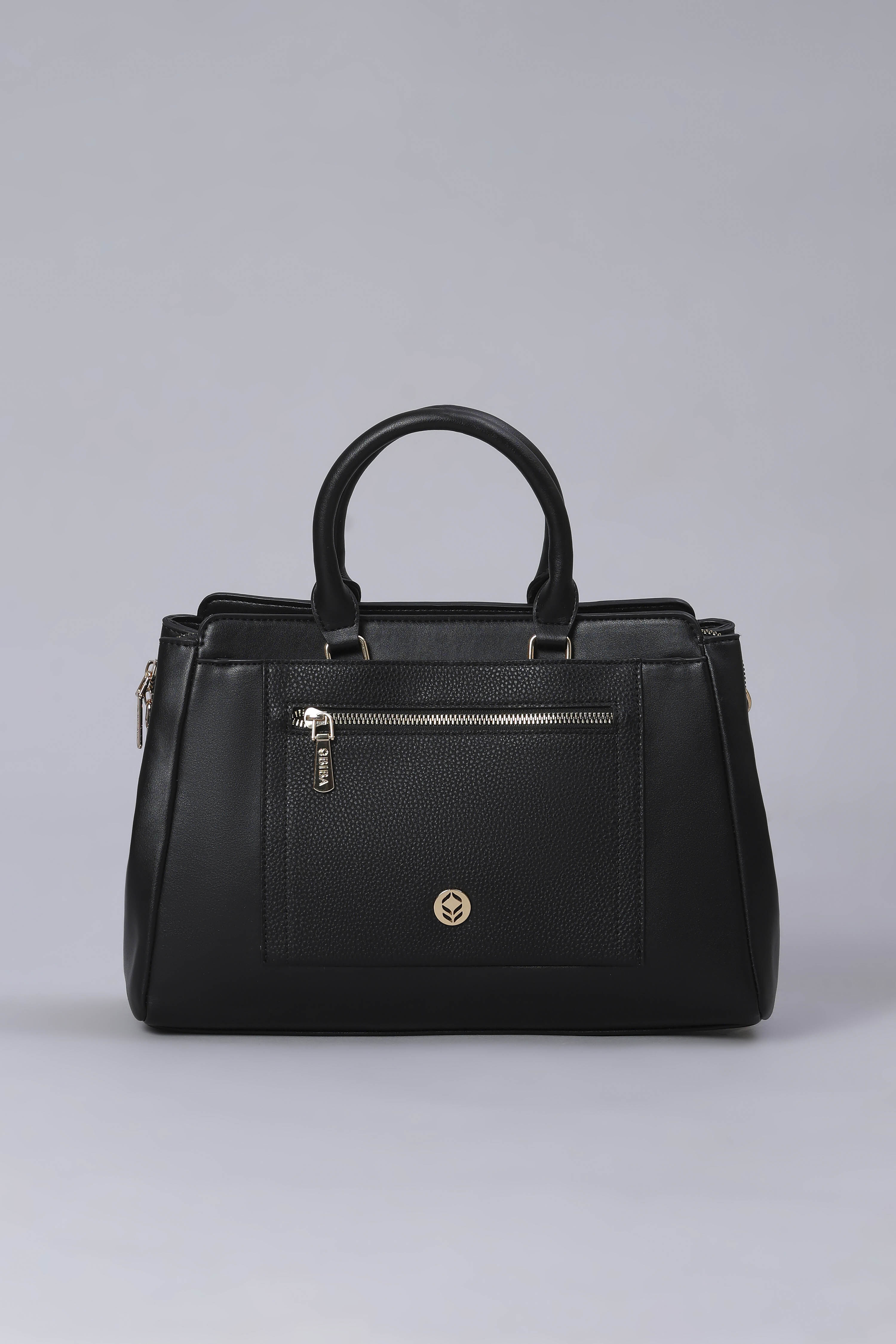 Black PU Solid Structured Handheld Bag image number 1
