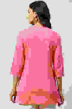 Pink Cotton Straight Short Solid Kurti image number 4