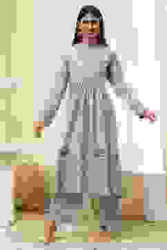 Dull Blue Cotton Flared Printed Kurta Set image number 6