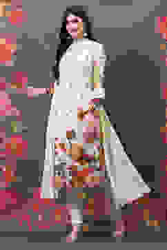 Rohit Bal Off White Cotton Silk Straight Printed Suit Set image number 5