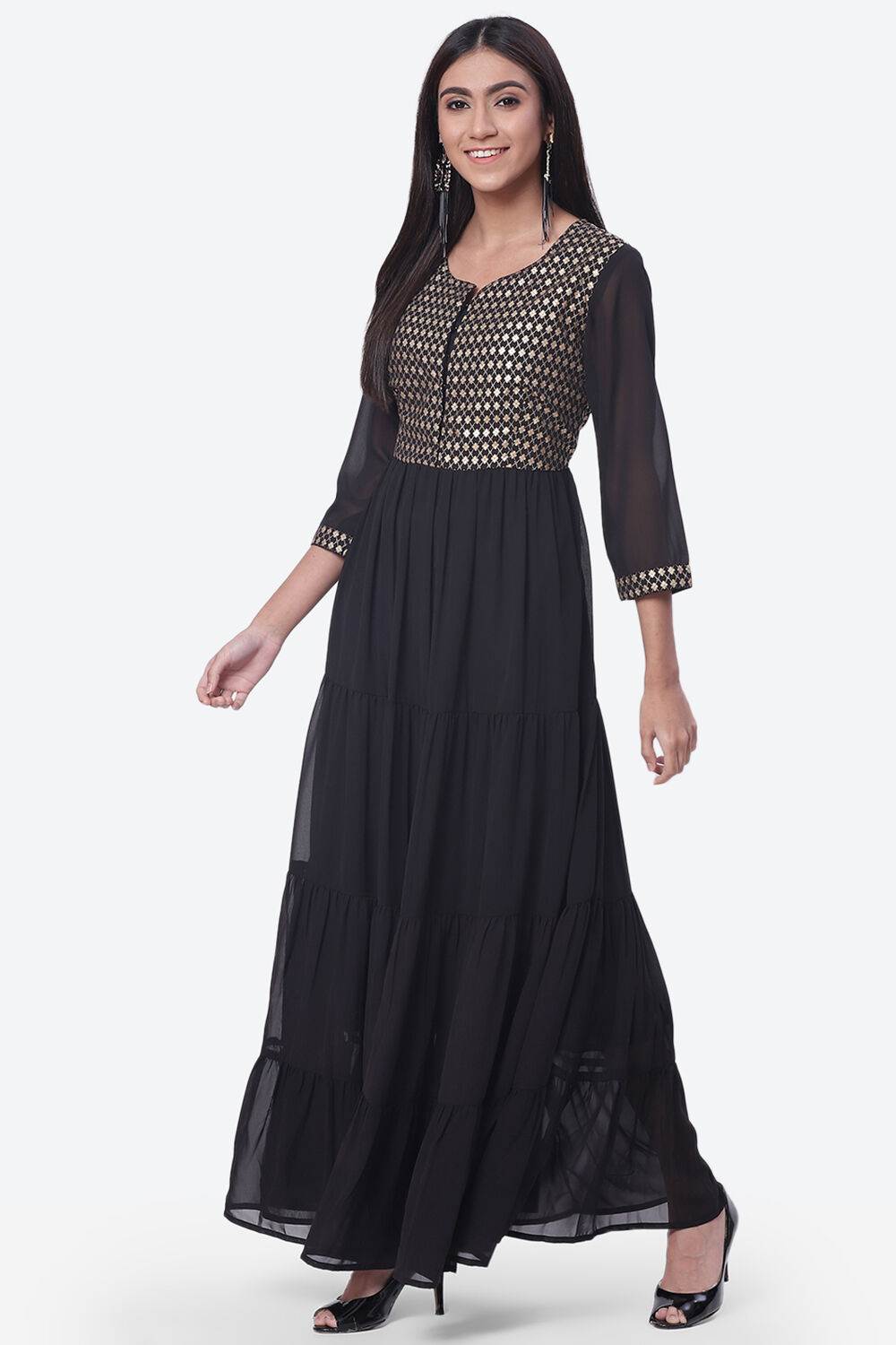 Red Art Silk Fusion Dress image number 2