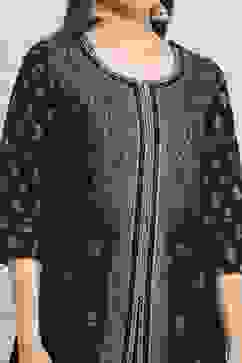 Black Poly Dupion Straight Suit Set image number 1