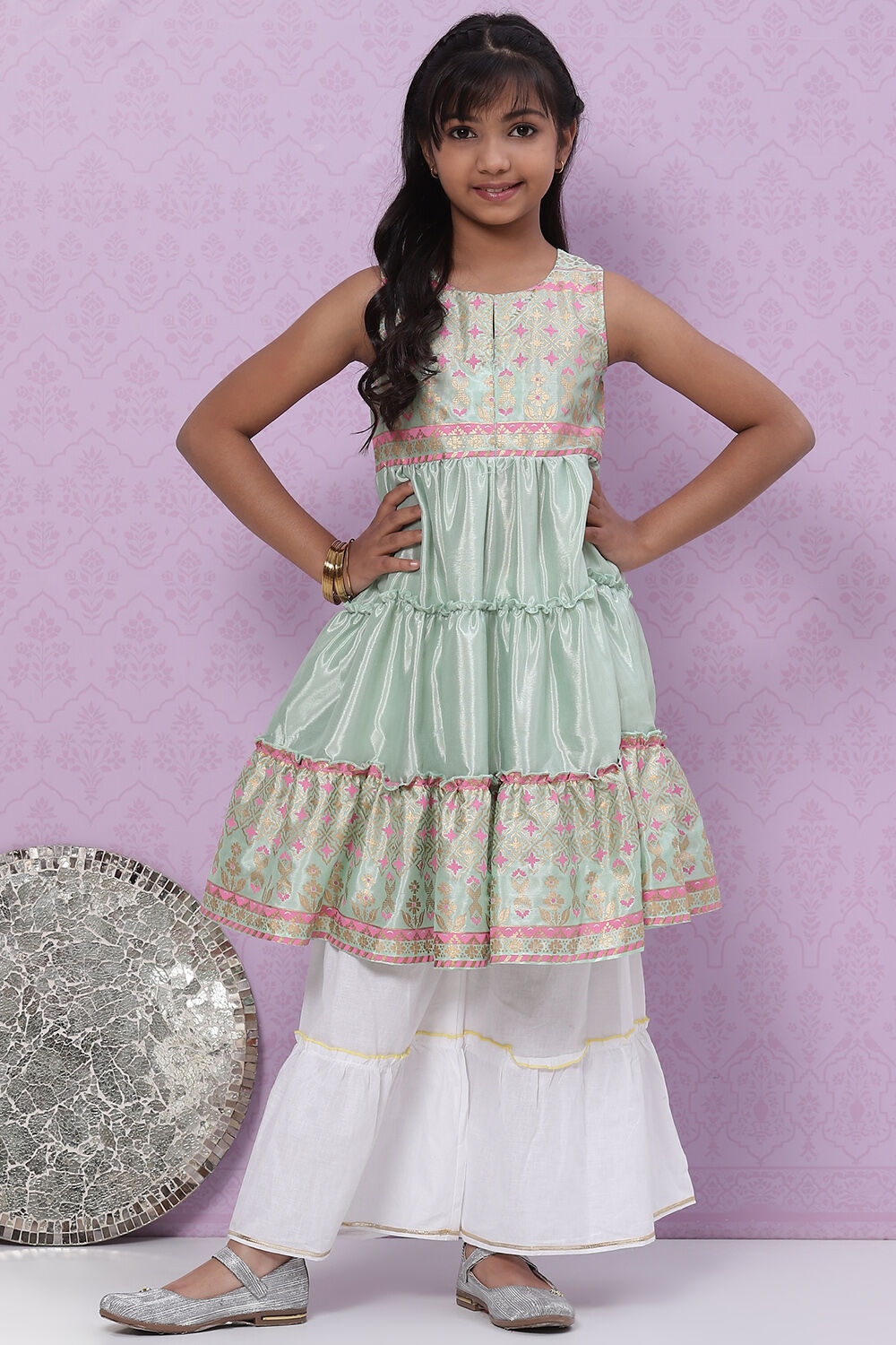 Mint Green Art Silk Short Kurti image number 0