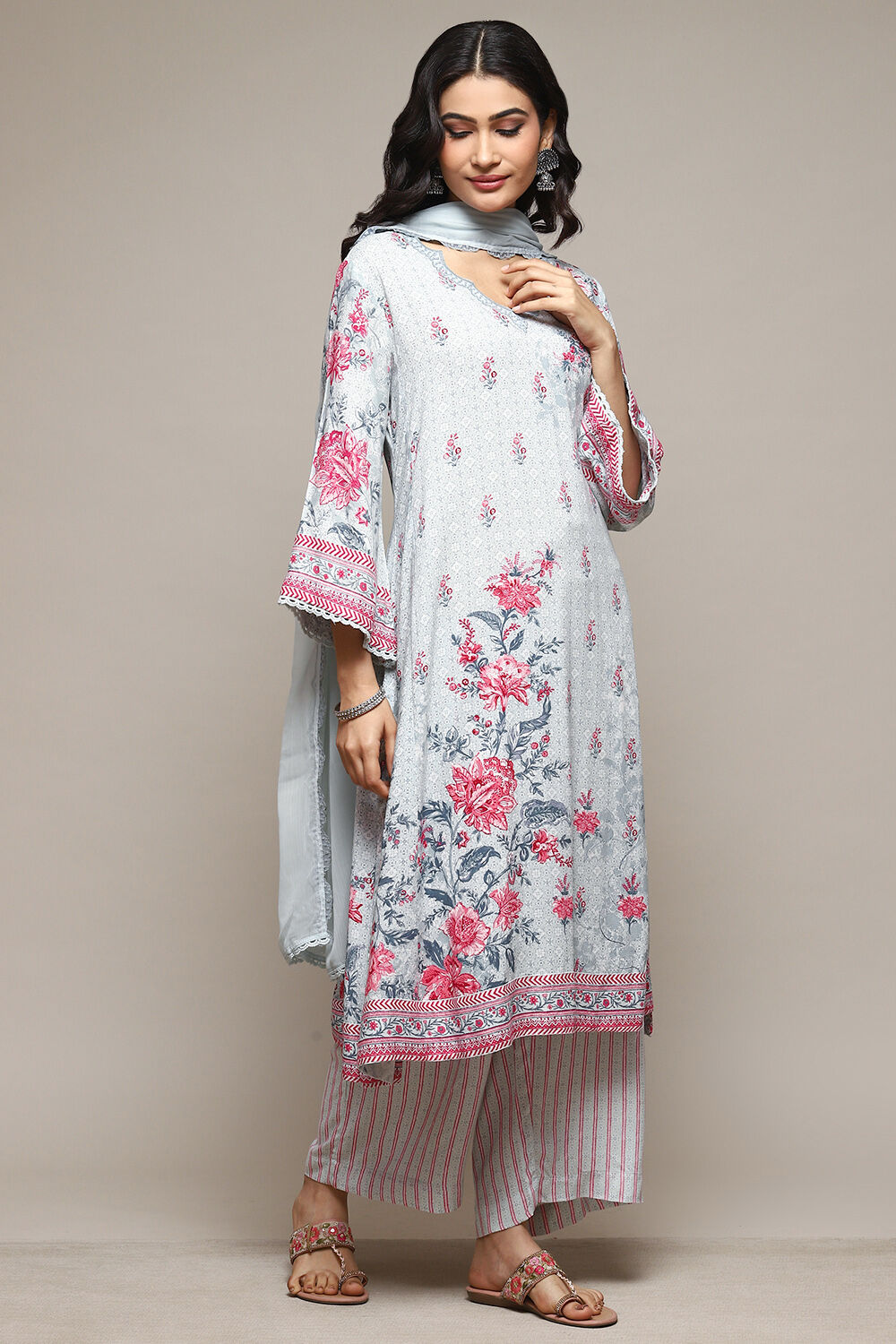 Steel Blue Rayon Straight Kurta Palazzo Suit Set image number 6