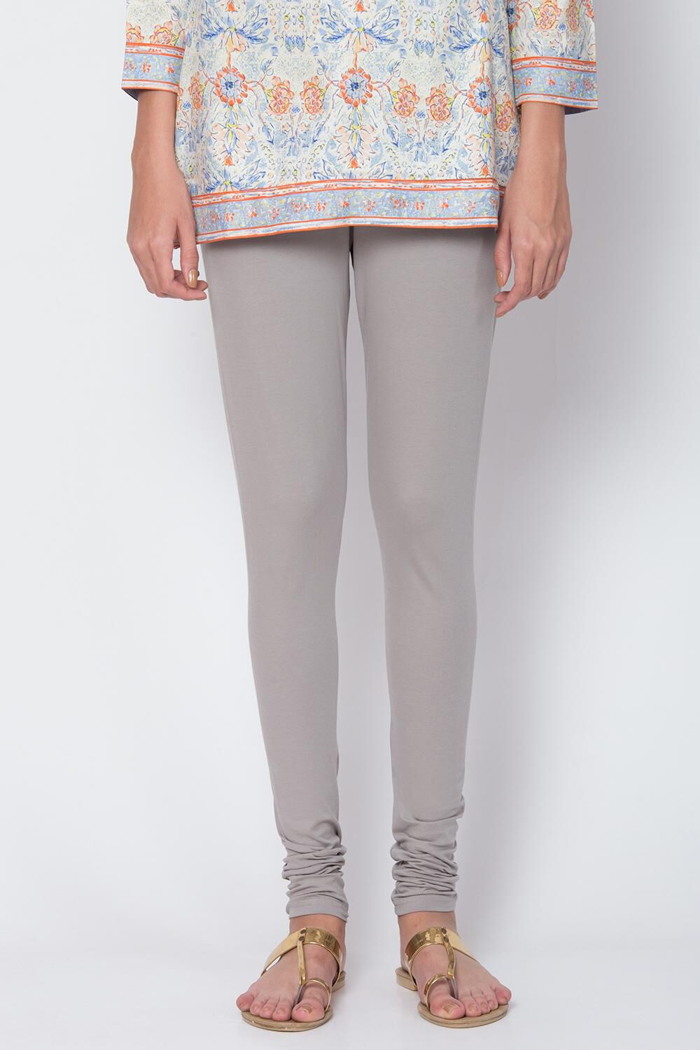 Camel Cotton Blend Solid Churidar image number 1