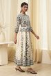 White and Black Cotton Printed Anarkali Kurta Set image number 5