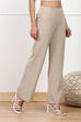 Beige Solid Relaxed Fit Pants image number 3