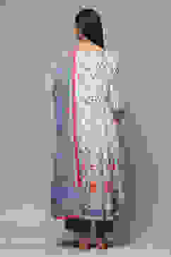 White Cotton Anarkali Kurta Palazzo Suit Set image number 2