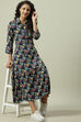 Navy Rayon A-Line Printed Dress image number 0