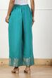 Blue Jacquard Solid Straight Palazzo Pants image number 5