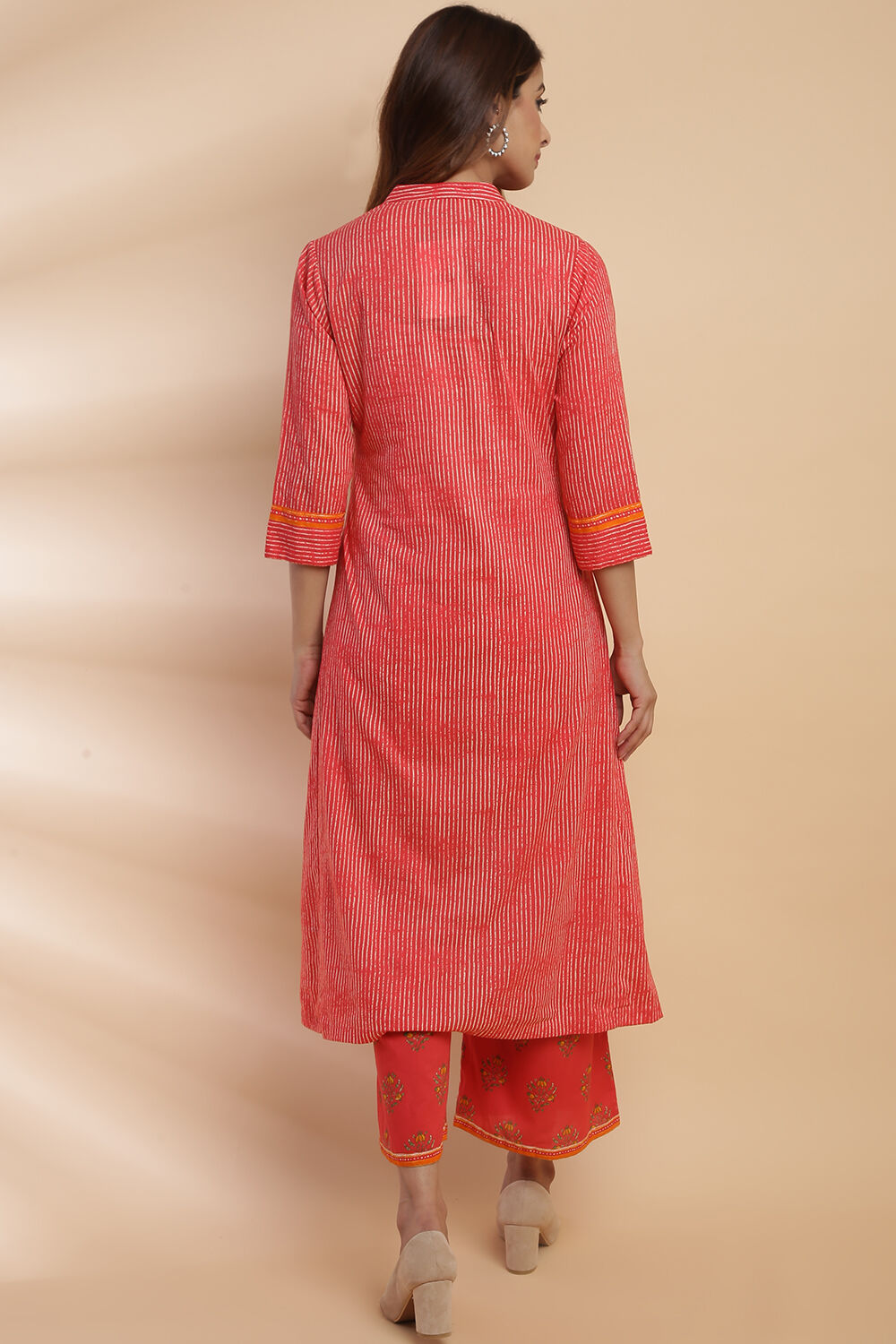 Turquoise Cotton A-Line Kurta Palazzo Suit Set image number 6