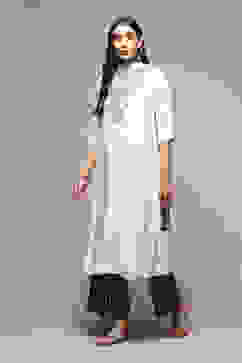 Off White Cotton A-Line Kurta Palazzo Suit Set image number 5