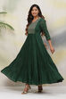 Green Straight Cotton Fusion Wear Dress image number 0