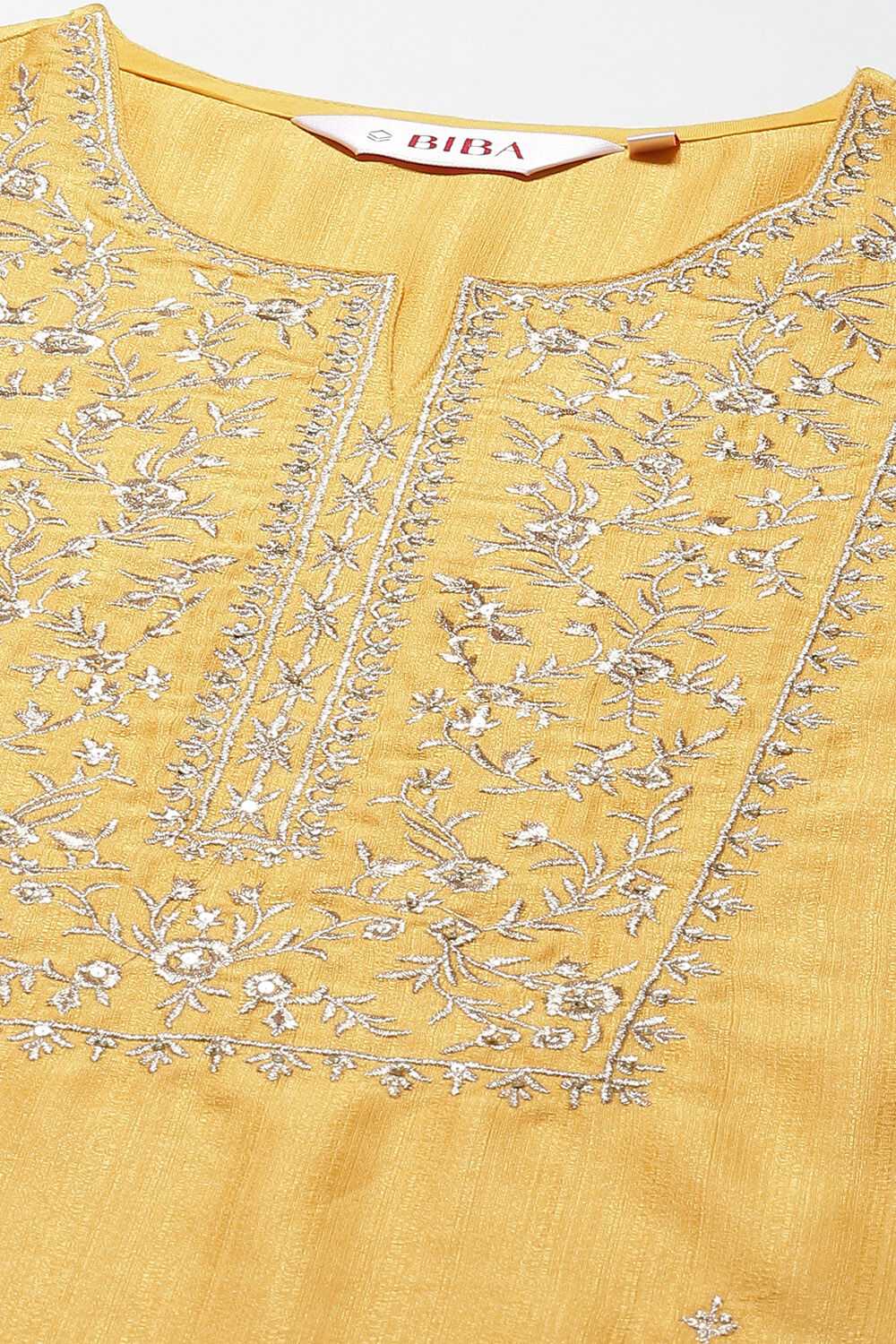 Mustard Art Silk Straight Kurta Slim Pants Suit Set image number 1