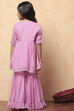 Pink Chiffon Printed Gathered Festive Flared Suit Set image number 4