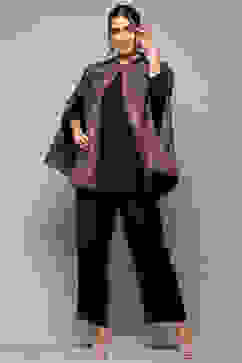 Black Poly Jacquard Flared Yarndyed Kurta image number 0