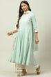 Sea Green Cotton Flared Kurta image number 3