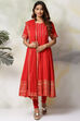 Red Cotton Solid Anarkali Suit Set image number 6