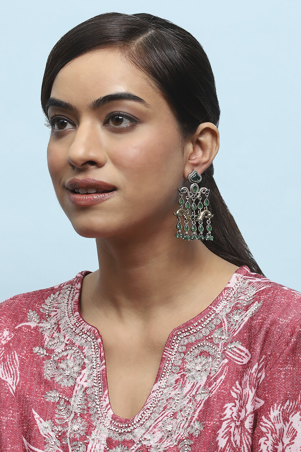 Green Stone Statement Earrings image number 1