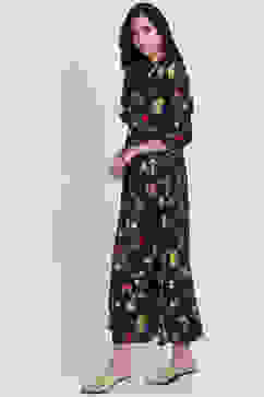 Black Poly Cotton Flared Dress image number 2