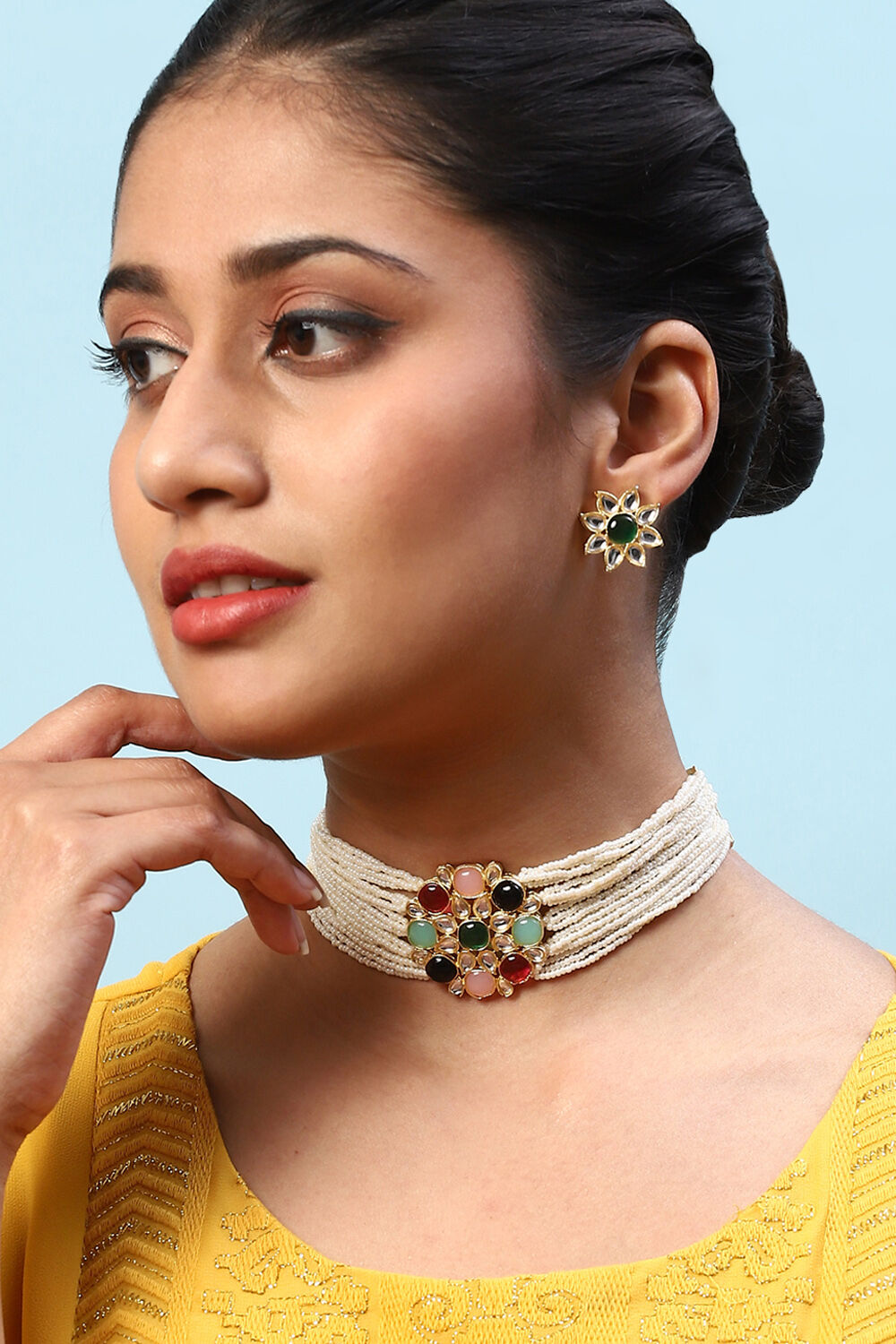 Multicolour Brass Necklace Set image number 2