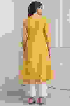 Yellow Polyester Flared Kurta Pants Set image number 4