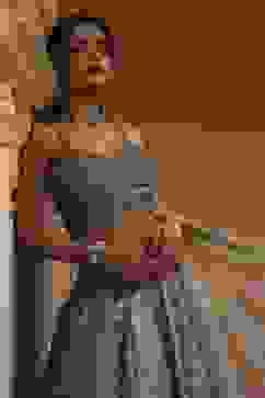 Gold-Toned Georgette Sequinned Lehenga Set image number 7